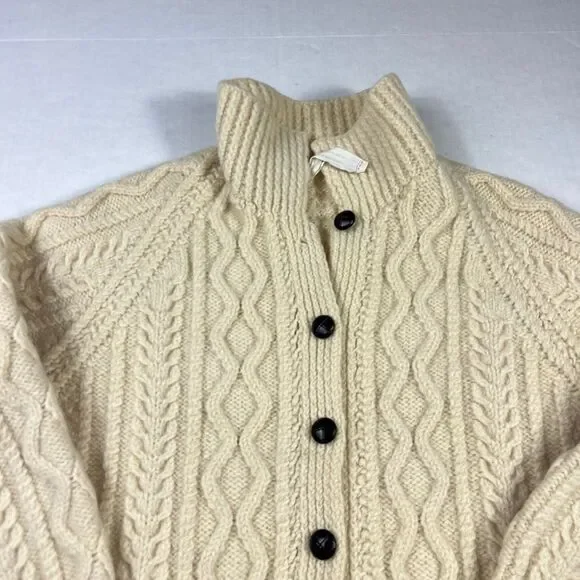 Blarney Woolen Mills Aran Cable Knit Cardigan Ivory Wool Cozy Warm Sweater S/M - Picture 3 of 10